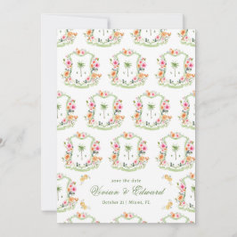 Palm Tree Crest Monogram Zomer Boho Beach Huwelijk Save The Date