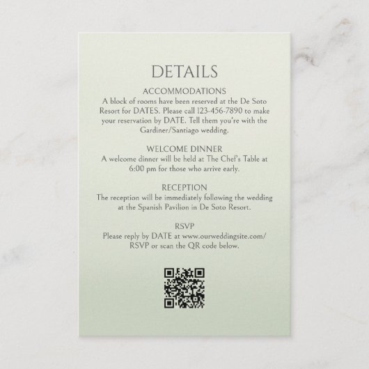 Palm Tree Destination Details QR Code Wedding Informatiekaartje (Voorkant)