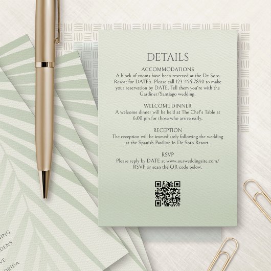 Palm Tree Destination Details QR Code Wedding Informatiekaartje