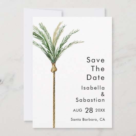 Palm Tree Destination Eenvoudige foto De datum ops Save The Date (Voorkant)
