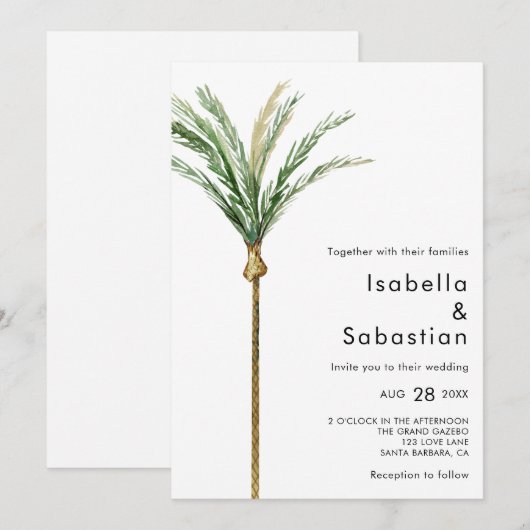 Palm Tree Destination Eenvoudige Huwelijksuitnodig Kaart (Voorkant / Achterkant)