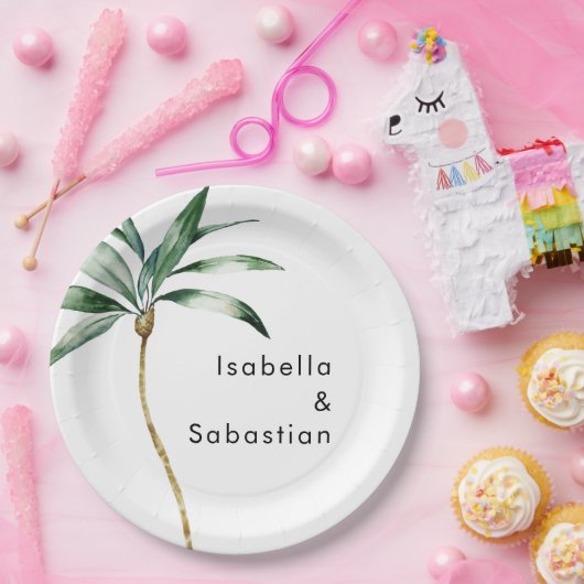 Palm Tree Destination Trouwpapier Borden Papieren Bordje (Feest)