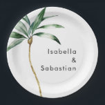Palm Tree Destination Trouwpapier Borden Papieren Bordje<br><div class="desc">Deze palmboom bestemming bruiloft papieren borden ontwerp beschikt over tropische waterverf palmbomen op een heldere witte achtergrond die de dromerige sfeer van een bestemmingsbruiloft oproepen. dit ontwerp straalt de romance uit van zandoevers en zwaaiende palmen, ideaal voor koppels die op zoek zijn naar een echt onvergetelijk feest. Voor gepersonaliseerde coördinatie...</div>