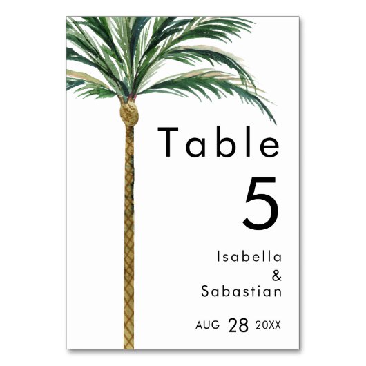 Palm Tree Destination Trouwtafel nummer Kaart (Achterkant)