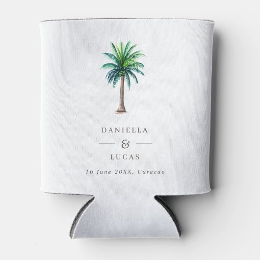 Palm Tree Destination Weddennames & Date Can Coo Blikjeskoeler (Voorkant)