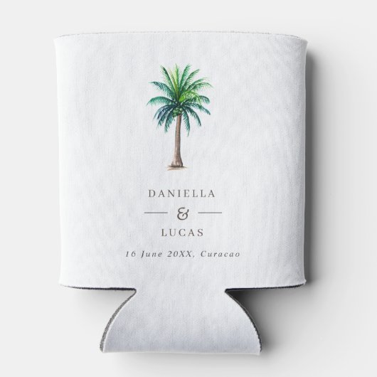 Palm Tree Destination Weddennames & Date Can Coo Blikjeskoeler (Achterkant)