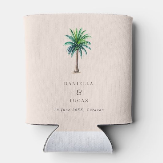 Palm Tree Destination Wedding Blush Names & Date Blikjeskoeler (Achterkant)