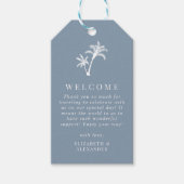 Palm Tree Dusty Blue Tropical Wedding Welkom Cadeaulabel (Voorkant)