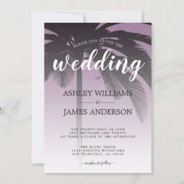 Palm Tree Dusty Lavender Beach Wedding Kaart