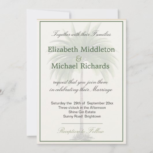 Palm Tree Elegant Modern Chic bruiloft Kaart (Voorkant)