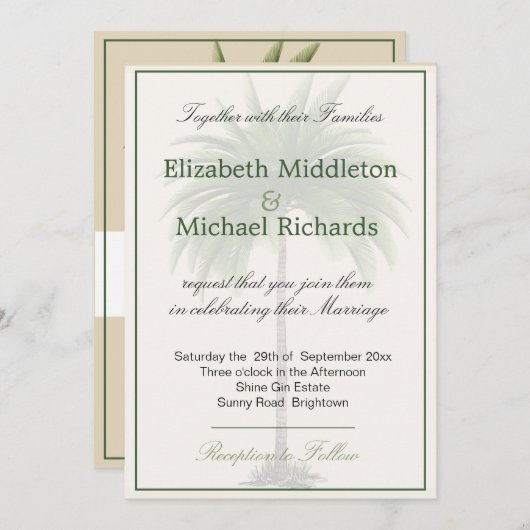 Palm Tree Elegant Modern Chic bruiloft Kaart (Voorkant / Achterkant)