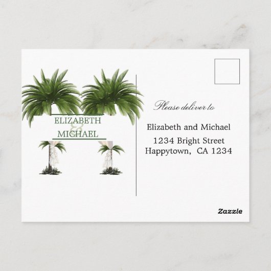 Palm Tree Elegant Modern Chic Jewish Wedding RSVP Briefkaart (Achterkant)