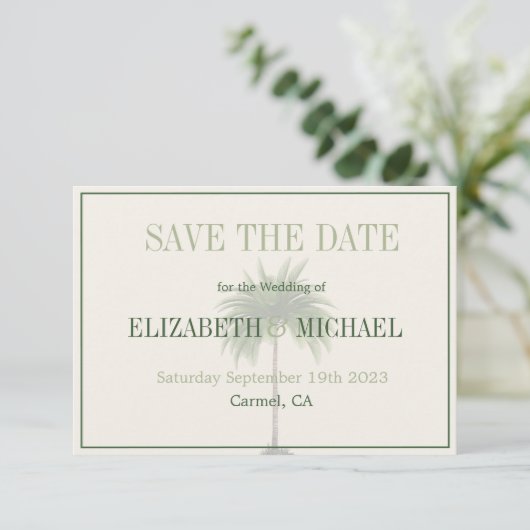Palm Tree Elegant Modern Wedding Save the Date (Staand voorkant)