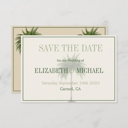 Palm Tree Elegant Modern Wedding Save the Date (Voorkant / Achterkant)