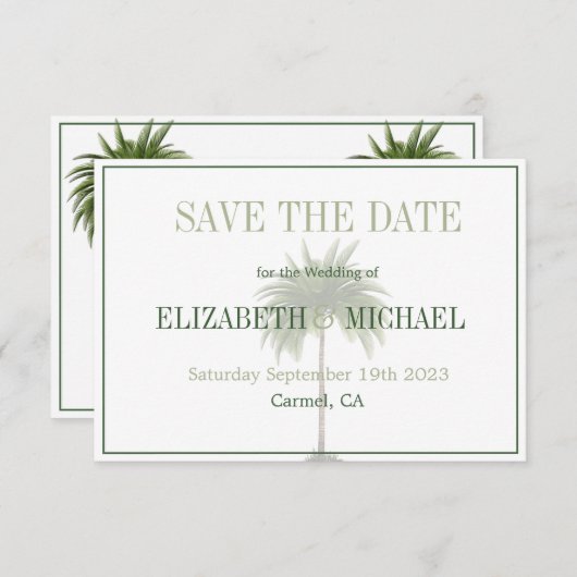 Palm Tree Elegant Modern Wedding Save the Date (Voorkant / Achterkant)