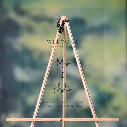 Palm Tree Elegant Script Huwelijk Welkom Acryl Bord (Neutraal)