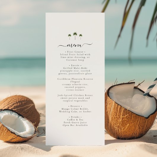 Palm Tree Elegant Script Modern Tropical Wedding Menu