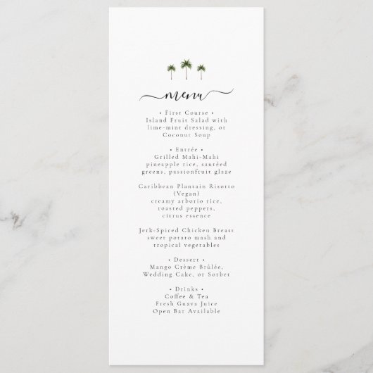 Palm Tree Elegant Script Modern Tropical Wedding Menu (Voorkant)