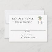 Palm Tree Elegant Tropical Monogram Wedding RSVP Kaartje (Voorkant)