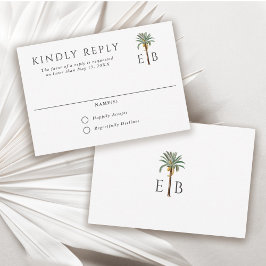 Palm Tree Elegant Tropical Monogram Wedding RSVP Kaartje