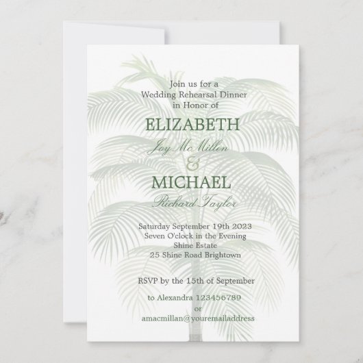 Palm Tree Elegant Wedding Chic Modern Rehearsal Kaart (Voorkant)