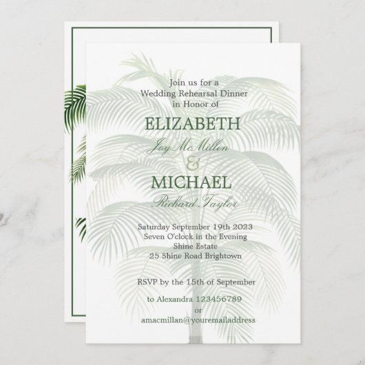 Palm Tree Elegant Wedding Chic Modern Rehearsal Kaart (Voorkant / Achterkant)