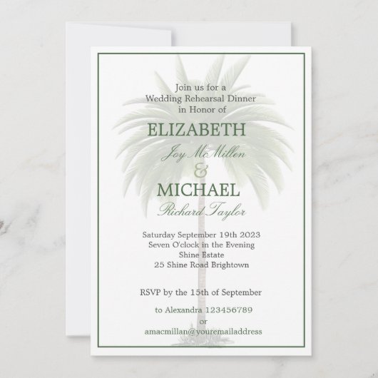 Palm Tree Elegant Wedding Modern Chic Rehearsal Kaart (Voorkant)