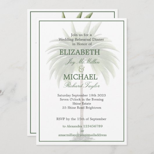 Palm Tree Elegant Wedding Modern Chic Rehearsal Kaart (Voorkant / Achterkant)