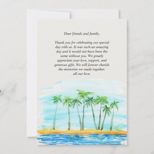 Palm Tree en Beach Weddenschap Kaart (Achterkant)