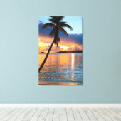 Palm Tree en Caribbean Sunset Sky, St. Thomas Canvas Afdruk (Insitu (Houten vloer))