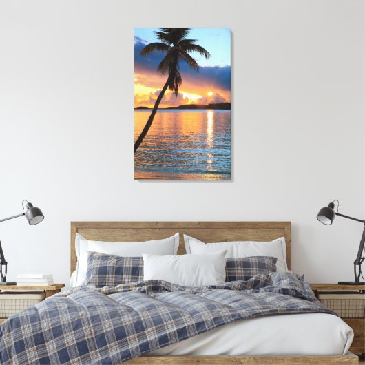 Palm Tree en Caribbean Sunset Sky, St. Thomas Canvas Afdruk (Insitu (Slaapkamer))