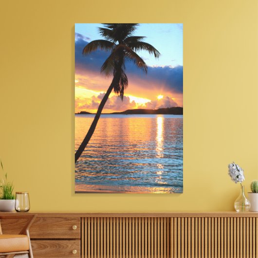 Palm Tree en Caribbean Sunset Sky, St. Thomas Canvas Afdruk (Insitu (Woonkamer))