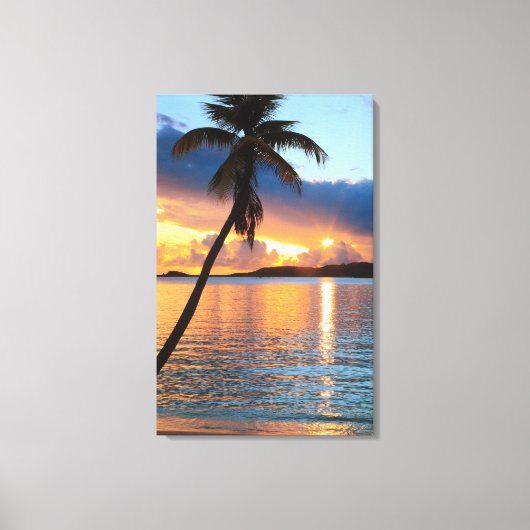 Palm Tree en Caribbean Sunset Sky, St. Thomas Canvas Afdruk (Voorkant)