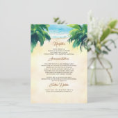 Palm Tree en Seaside bruiloft details Informatiekaartje (Staand voorkant)