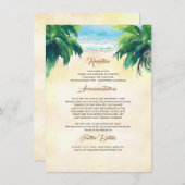 Palm Tree en Seaside bruiloft details Informatiekaartje (Voorkant / Achterkant)