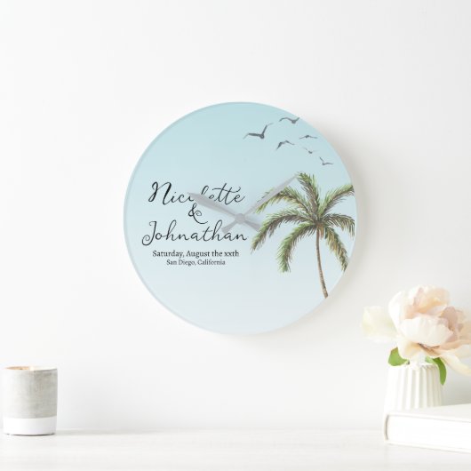 Palm Tree en Vogels Eenvoudige Strand Bruiloft Grote Klok (Huis)