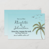 Palm Tree en Vogels Eenvoudige Strand Bruiloft Save The Date (Voorkant / Achterkant)
