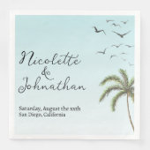 Palm Tree en Vogels Eenvoudige Strand Bruiloft Servet (Voorkant)