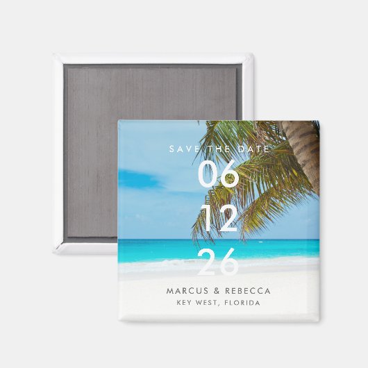 Palm Tree Florida Beach Bruiloft Save the Date Magneet (Voorkant / Achterkant)