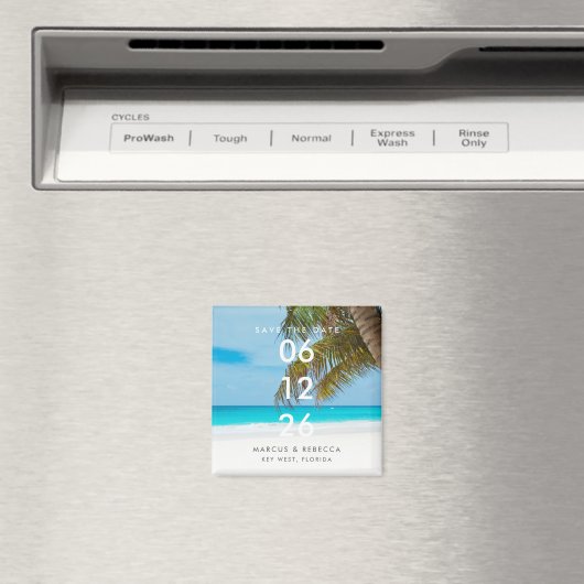 Palm Tree Florida Beach Bruiloft Save the Date Magneet (Insitu (Vaatwasser))