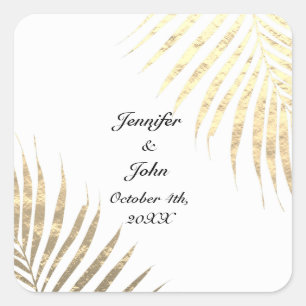 Palm Tree Foliage Gold Foil Leaves Weddings 2022 Vierkante Sticker