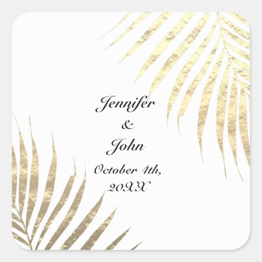 Palm Tree Foliage Gold Foil Leaves Weddings 2022 Vierkante Sticker (Voorkant)