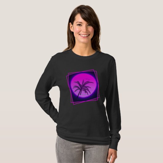 Palm Tree Frame Synthwave Vaporwave 80s Nostalgia  T-shirt (Voorkant volledig)