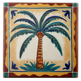 Palm Tree Geel Bruin & Groen strandhuis decor Tegeltje