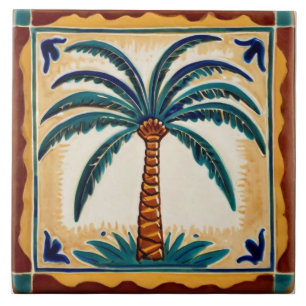Palm Tree Geel Bruin & Groen strandhuis decor Tegeltje