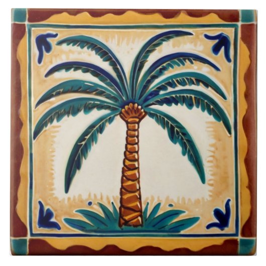 Palm Tree Geel Bruin & Groen strandhuis decor Tegeltje (Voorkant)