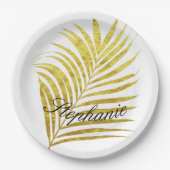 Palm Tree Gold Foil Leaders Name Unique Glittery Papieren Bordje (Voorkant)