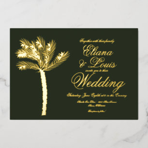Palm Tree Gold Green Summer Weddenschap geperst Folie Uitnodiging
