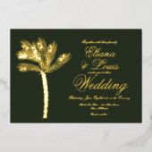 Palm Tree Gold Green Summer Weddenschap geperst Folie Uitnodiging (Voorkant)