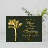 Palm Tree Gold Green Summer Weddenschap geperst Folie Uitnodiging (Staand Voorkant)